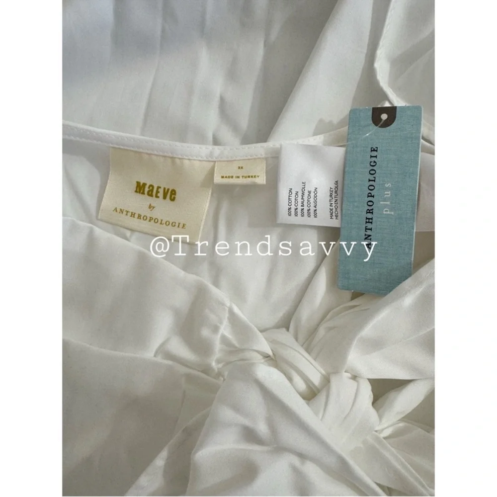Anthropologie Maeve White Bow Tie Poplin Blouse 3X Plus Work Office Cotton Top